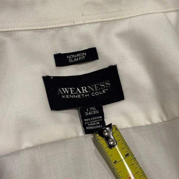 Awearness Kenneth Cole Slim Non-Iron White Dress Button Up Down Shirt Men’s 17.5 - Picture 4 of 4